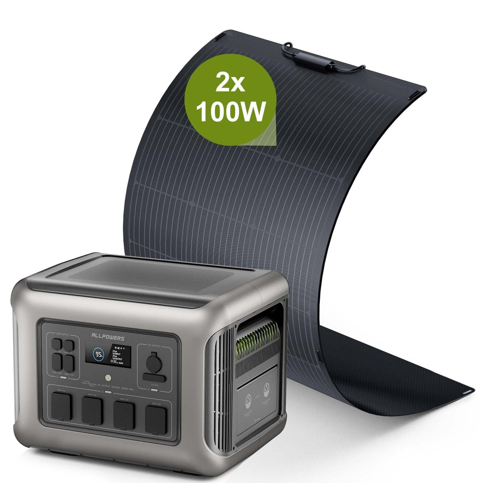 ALLPOWERS Solar Generator Kit 2500W (R2500 + SF100 100W Flexible Solar Panel)
