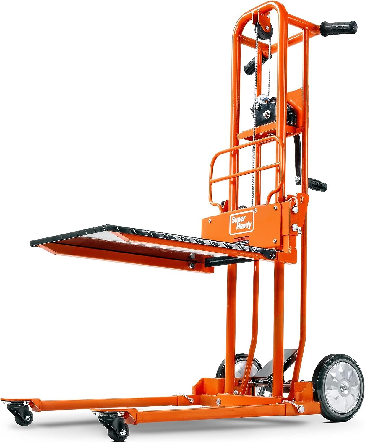 SuperHandy Material Lift Winch Stacker, Pallet Truck Dolly, Lift Table, Fork Lift, 330 Lbs 40" Max Lift w/ 8" Wheels, Swivel Casters